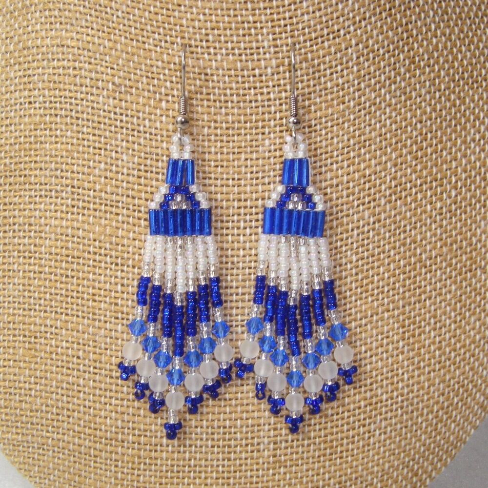 NEW 'Blue Frost' Artisan Designed Handmade Beaded Earrings Austrian Crystals